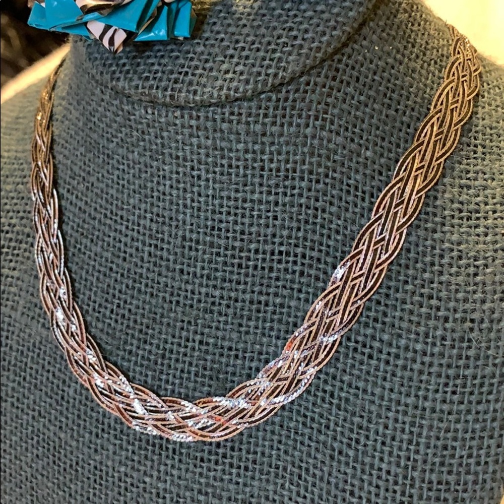 Italian Black & Silver Oxidized Braided 925 collar